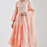 Ethnic Peach Colour Kurta With Silver Floral Patterns