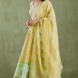 Floral Printed Light Yellow Chanderi Lehenga Set