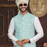 Milk White Art Banarasi Silk Kurta Set With Jacket