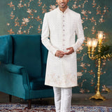Ivory Art Silk Two Piece Sherwani Set