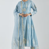 Printed Sky Blue Floral Kurti Set