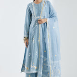 Printed Light Blue Cotton Silk Floral Anarkali Set