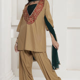 Tan Brown Chinnon Farshi Salwaar Suit Set