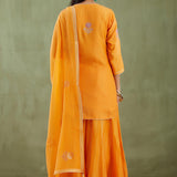 Orange Kurta Sharara Set With Gold Lace Work Bottom