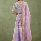 Floral Printed Soft Lilac Chanderi Lehenga Set