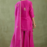 Dark Pink Kurta Sharara Set With Gold Lace Work Bottom