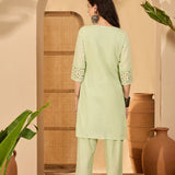 Light Green Cotton Hakoba Work Kurta Set