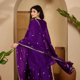 Royal Purple Chinon Silk Embroidered Kurta Set