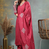 Maroon Chanderi Silk Kurta Set With Zari Work