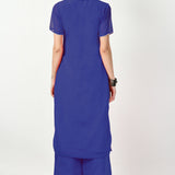 Royal Blue Georgette Floral Embroidered Kurti Set