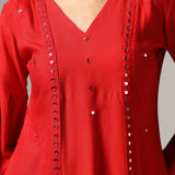 Red Rayon Kurti With Pants