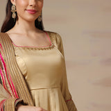 Golden Embroidered Georgette Anarkali Set