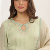 Pastel Green Silk Organza Thread Work Kurti Set