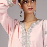 Pastel Pink Georgette Embroidered Kurti Set