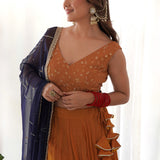 Orange Lehenga Set With Georgette Blouse And Chiffon Dupatta