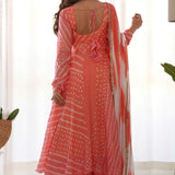 Creamy Peach Bandhani Print Anarkali Set