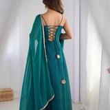 Green Flared Anarkali With Dupatta