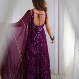 Purple Bandhani Anarkali With Dupatta