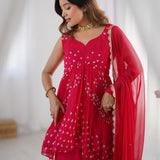 Red Flared Kurti And Palazzo Set