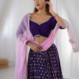 Purple Georgette Lehenga Set With Dupatta