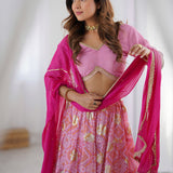 Pink Georgette Lehenga Set With Dupatta