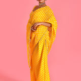 Yellow Chanderi Fusion Saree With Hand Embroidery