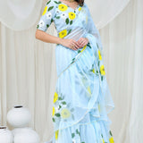 Light Blue Georgette Fusion Saree