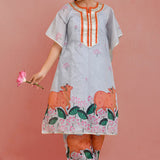 Grey Chanderi Silk Kurta Set With Lotus Prints