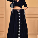 Midnight Blue Velvet Lehenga Set