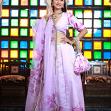 Lavender Chanderi Lehenga Set With Floral Printed