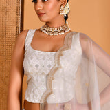 Smoke White Cotton Silk Lehenga Set With Organza Dupatta