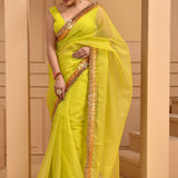 Lime Organza Gota Saree