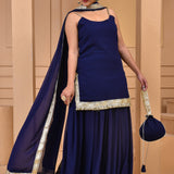 Berry Blue Georgette Sharara Set