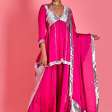 Magenta Pink Satin Silk Sharara Set
