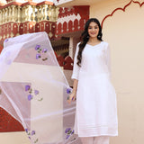White Taffeta Silk Suit Set With Floral Prints