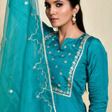 Blue Green Silk Kurti With Sharara And Dupatta