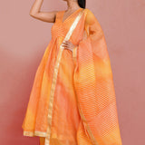 Orange Cotton Silk Anarkali Set With Stripes
