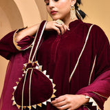 Maroon Velvet Kurta Set