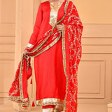Red Silk Kurta Set With Embroidery