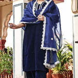 Peach Taffeta Silk Suit Set With Floral Prints