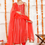 Red Georgette Lurex Kurta Set