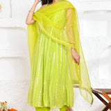 Electric Lime Green Georgette Lurex Suit Set