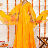 Yellow Anarkali Set With Organza Dupatta