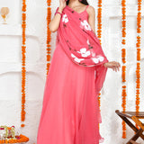 Pink Georgette Anarkali Set With Printed Dupatta