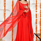 Red Georgette Anarkali Set With Printed Dupatta