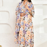 Peach Chanderi Kurta Set With Floral Prints
