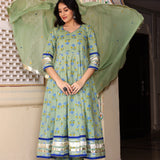 Greenish Grey Cotton Anarkali Set
