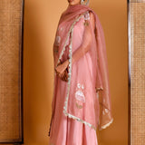 Dusty Rose Anarkali Set With Hand Printed Designs
