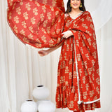 Maroon Cotton Anarkali Set With Floral Prints