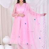 Soft Pink Satin Silk Kaftan Set